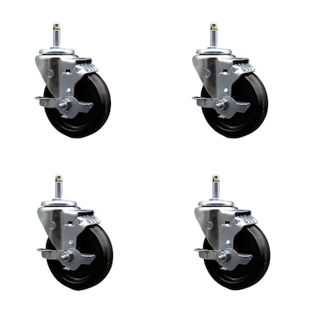 Service Caster 4'' Phenolic Wheel Swivel 7/16'' Grip Ring Stem Caster Set with Brake, 4PK SCC-GR20S414-PHS-TLB-716138-4